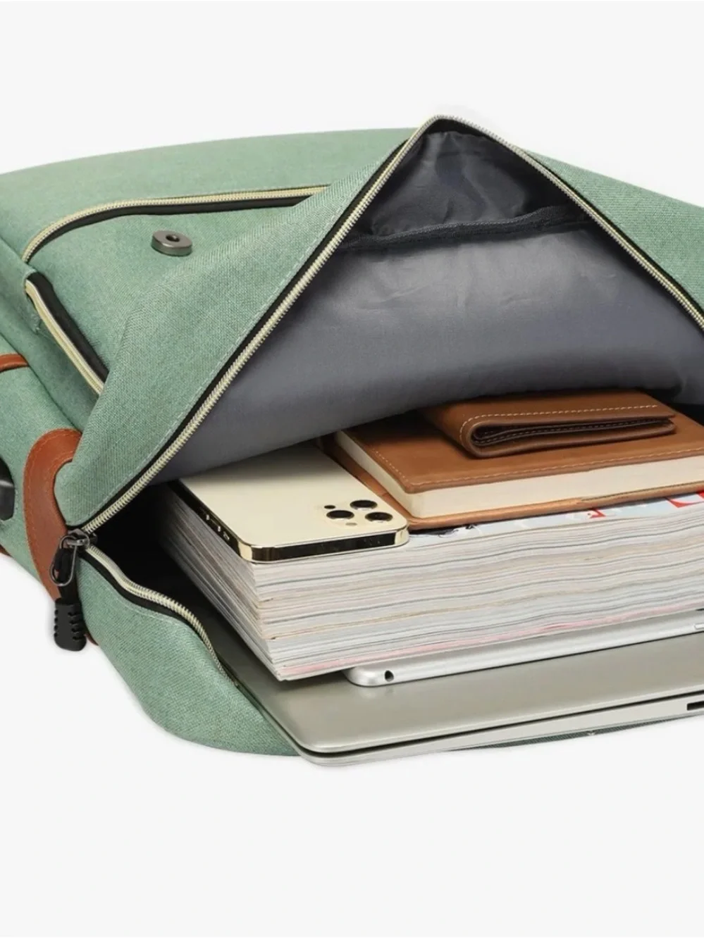 Men's Green Everyday Backpack with Brown Accents